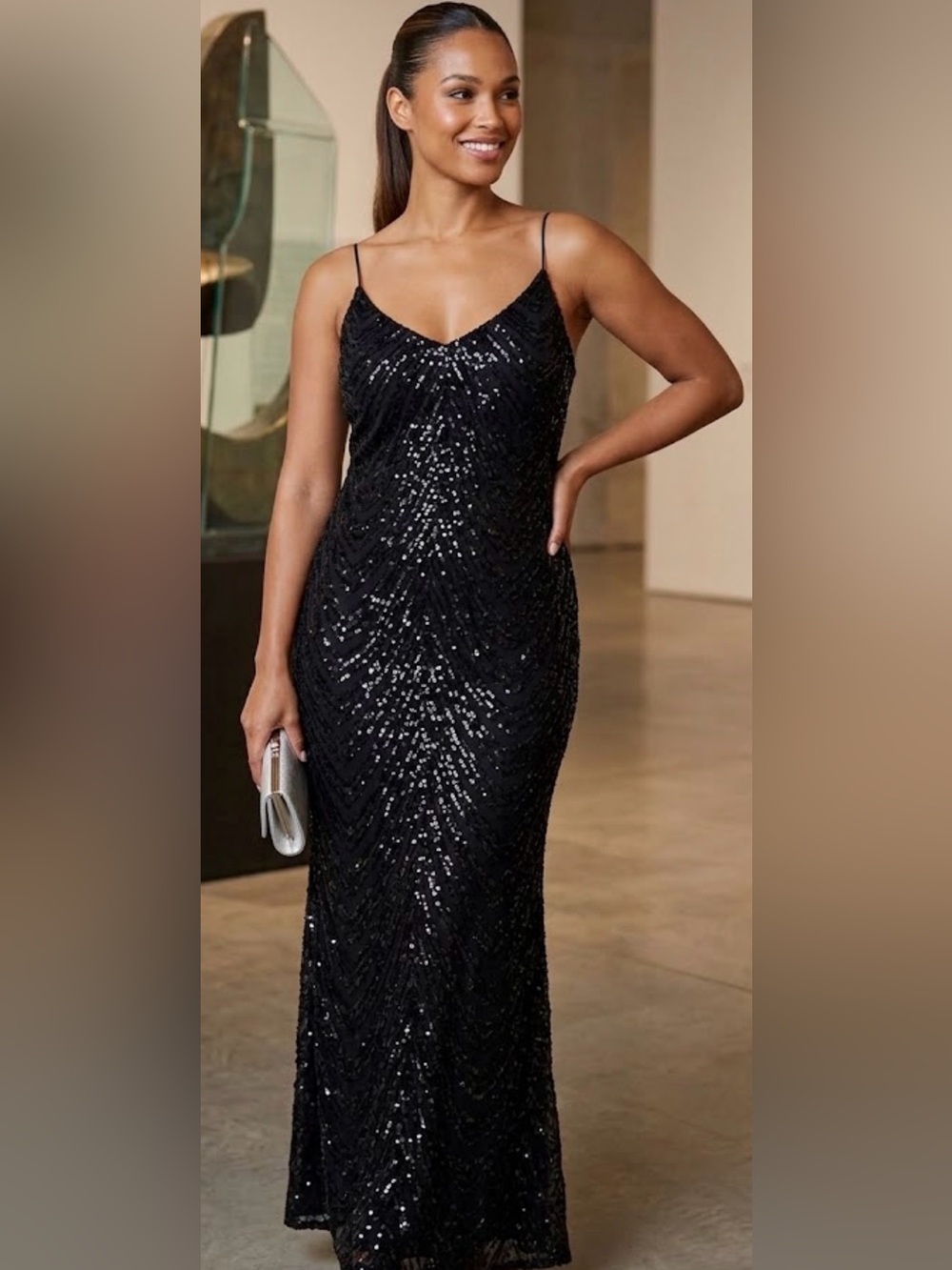B Darlin Black Sequin Spaghetti-Strap Maxi Dress